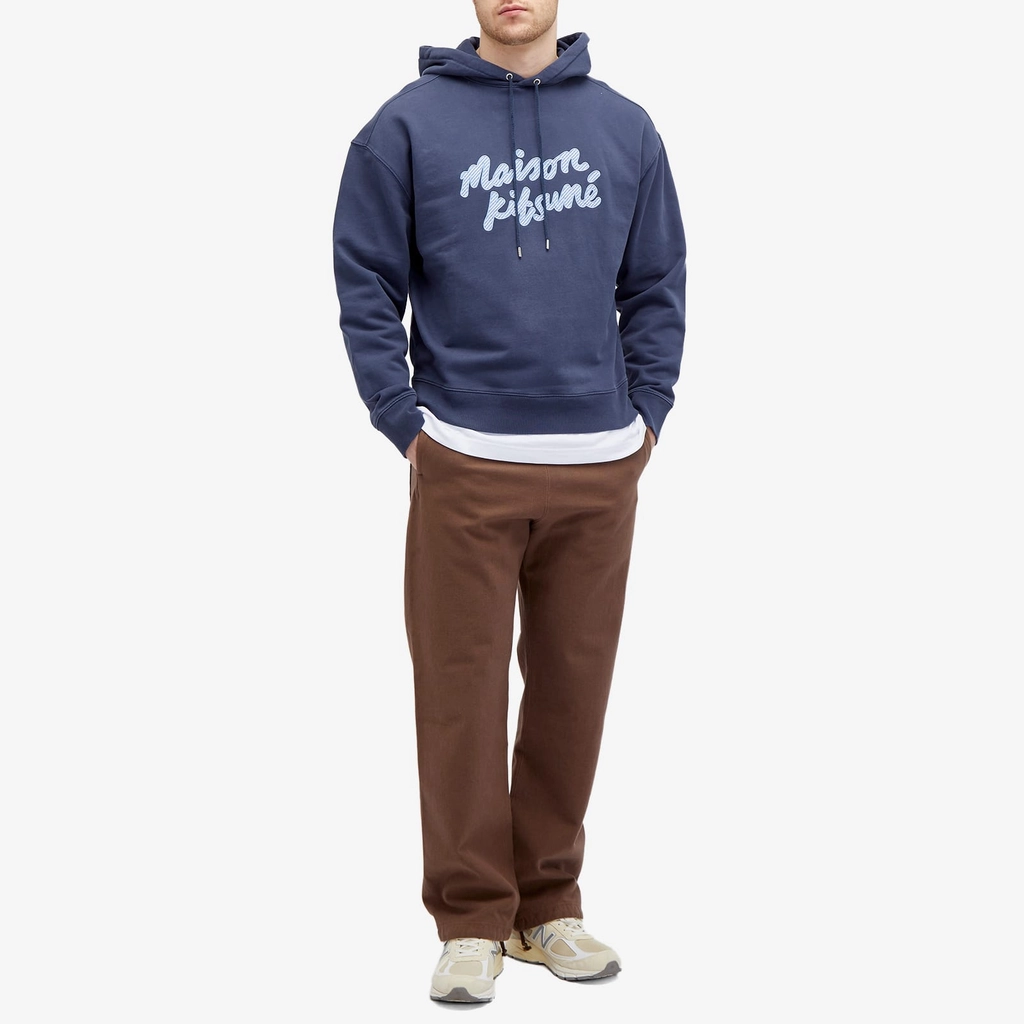 Maison Kitsune Men's Handwriting Oversize Hoodie Ink Blue